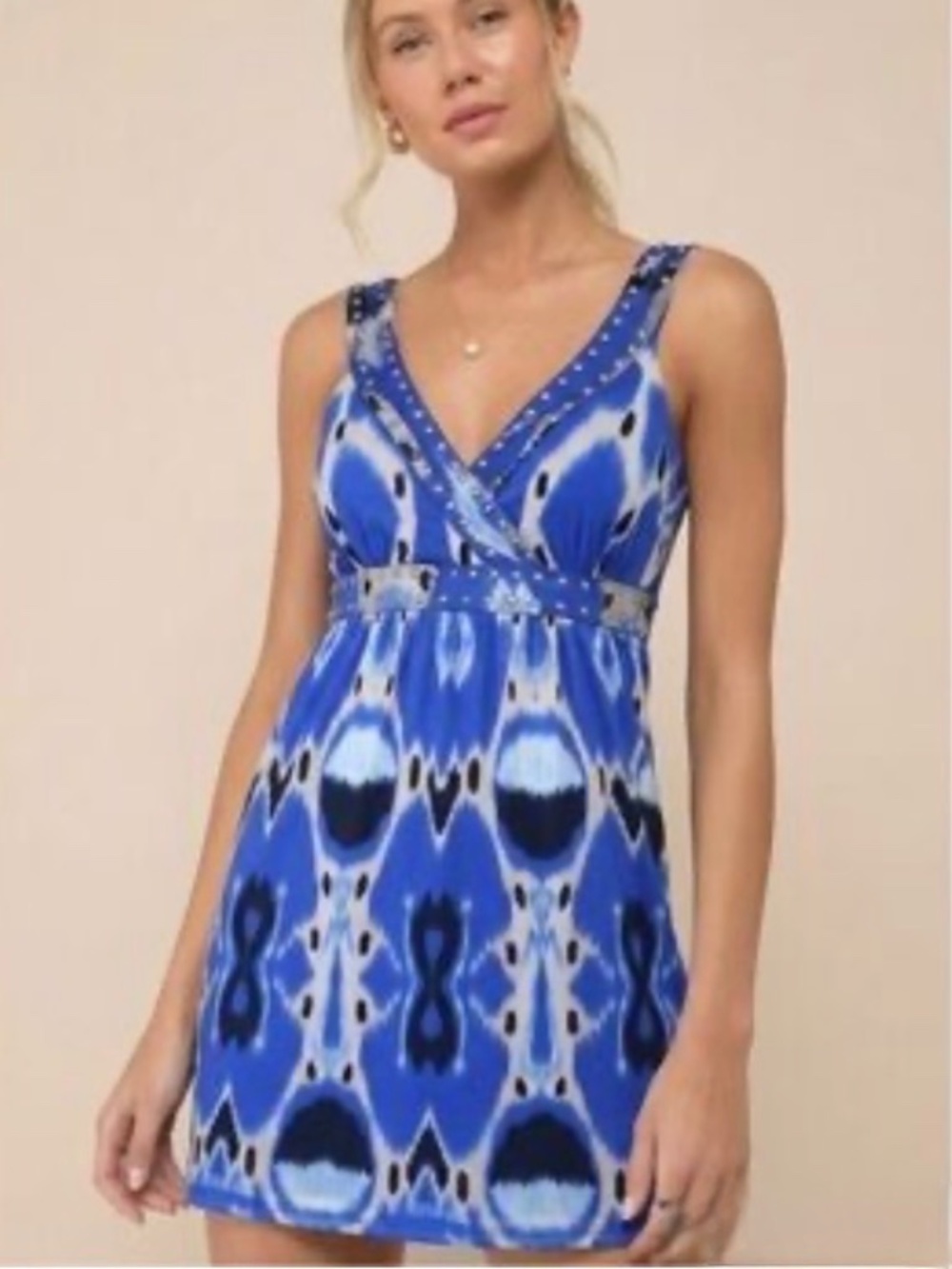 INC International Concepts Blue/Black iKat Sleeveless Mini Dress M